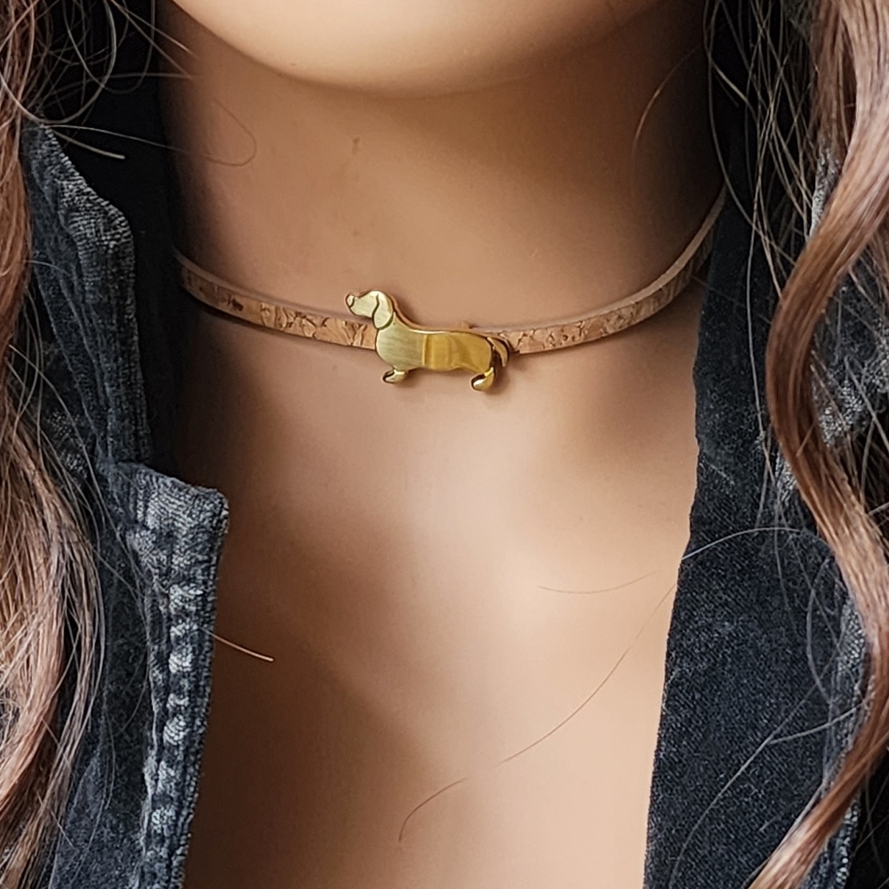 Gold Dog Pendant Leather Necklace/Bracelet Multi-function Hypoallergenic